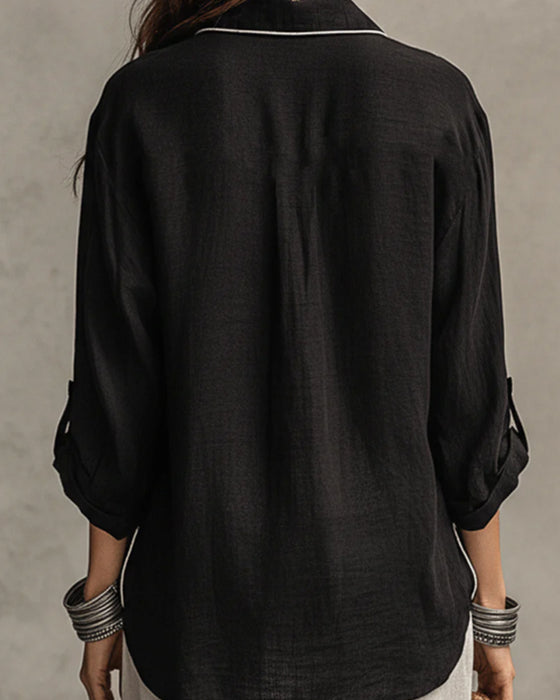 V-Neck Contrast Line Relaxed Shirt