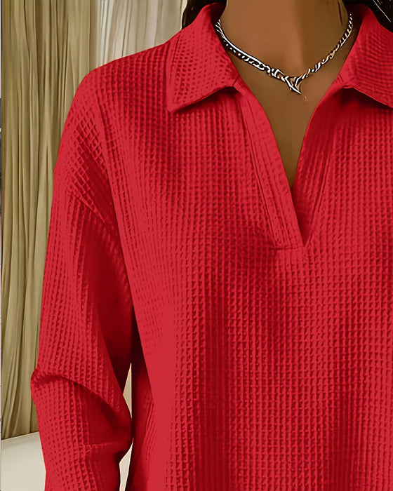 Lapel Solid Long Sleeve T-Shirt