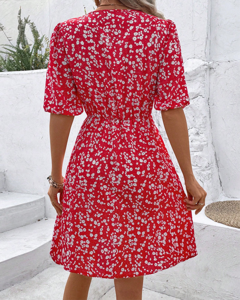Floral V-Neck Short Dress