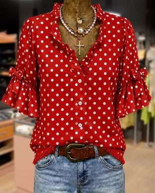 Polka Dot Ruffle Bow Shirt