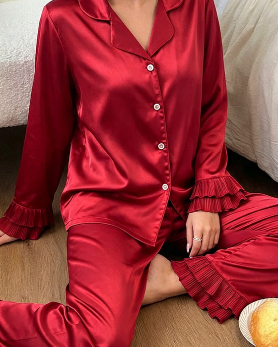 Double Layer Ruffled Shirt Collar Pajama Set
