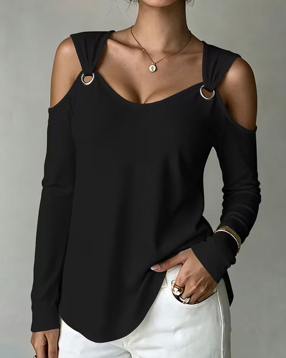 Long-Sleeve Off-The-Shoulder Metal Hoop Top
