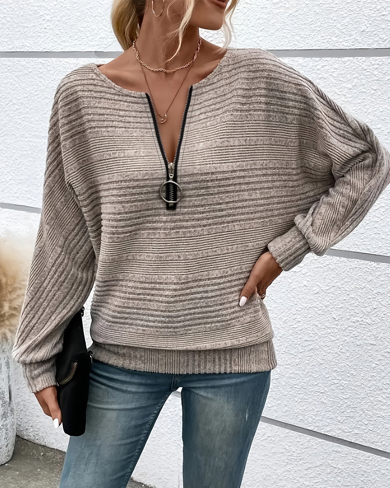 Brushed Ribbed Half-Zip Top