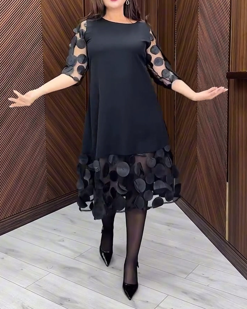 Mesh Stitching Fashionable Round Neck Dress