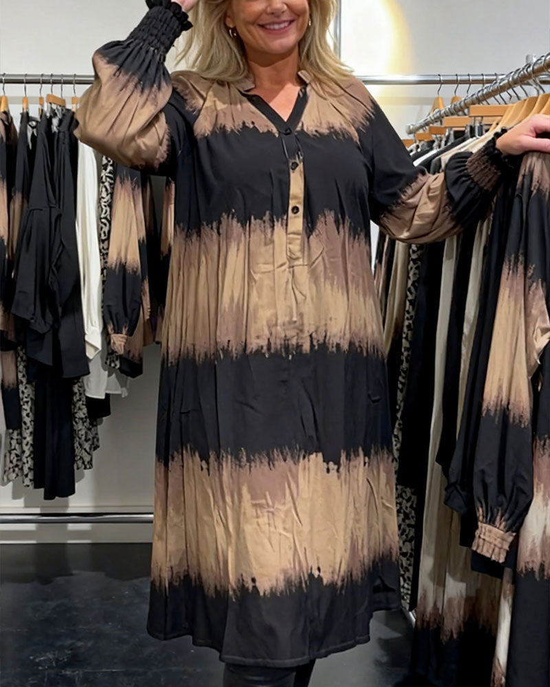 Long-Sleeved Gradient Print Dress