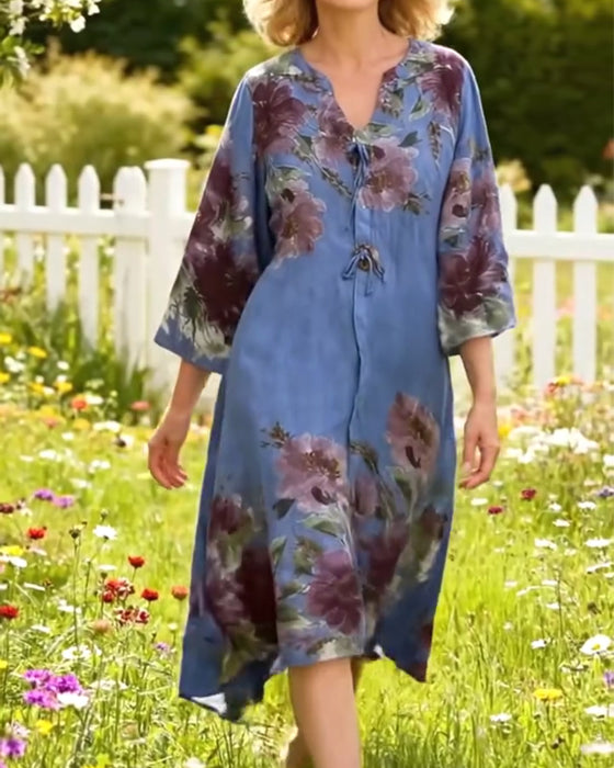 V-Neck Fashion Casual Floral Dress
