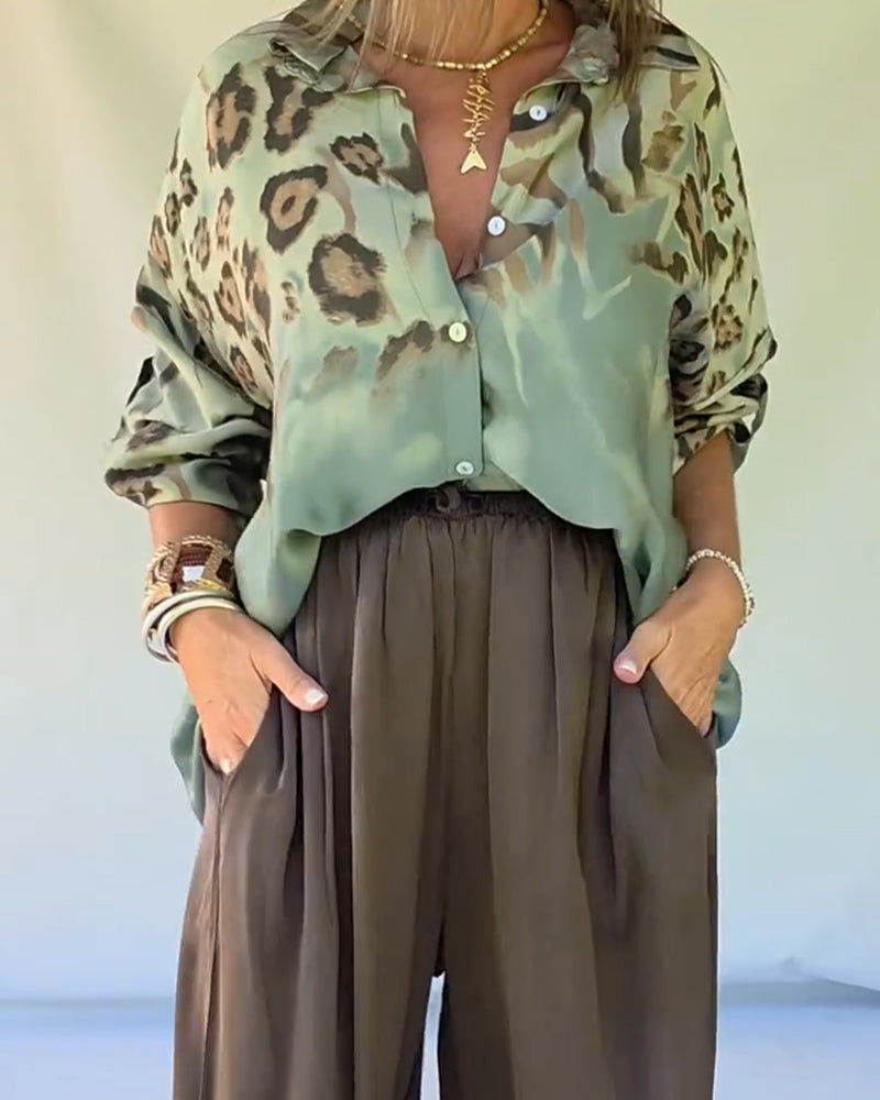Chic Leopard Print Collared Shirt