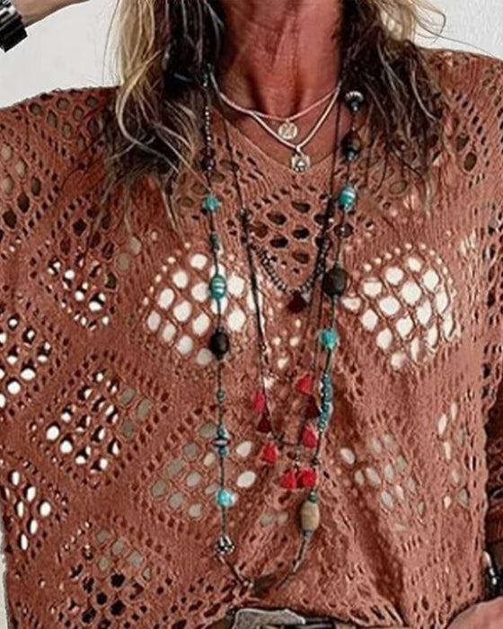 Diamond-Patterned Openwork Loose Top