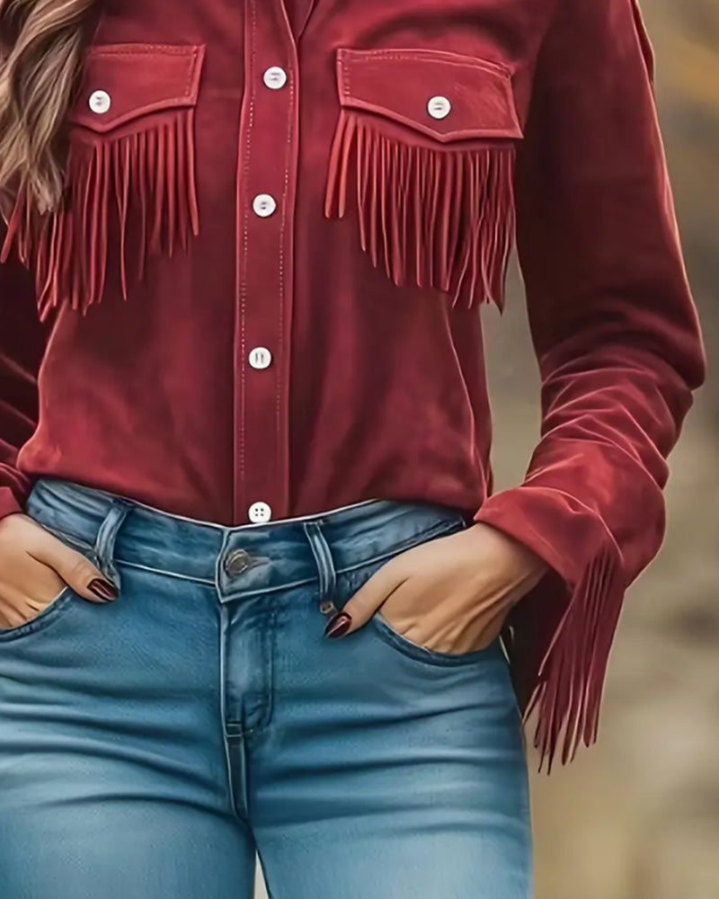 Lapel Shirt with Fringe Pocket Design
