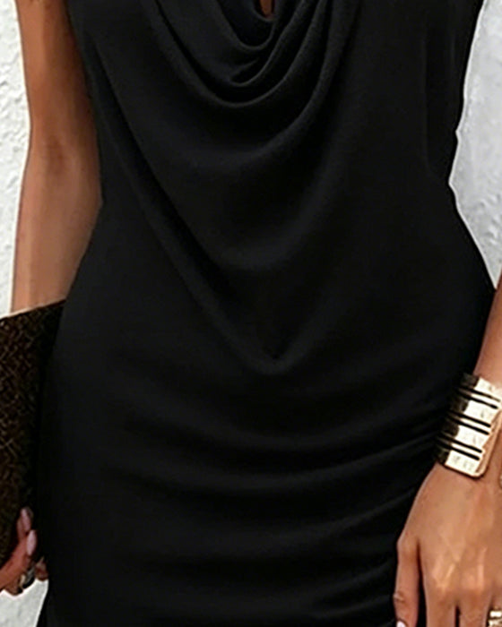 Casual Draped Collar Sleeveless Dress
