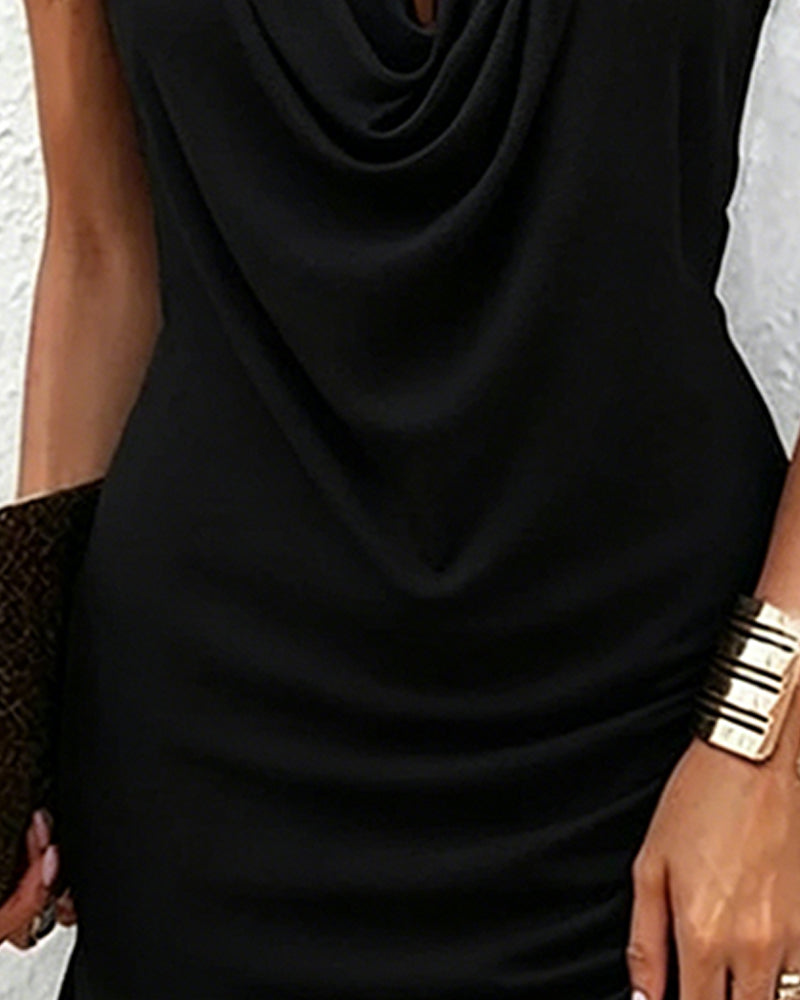 Casual Draped Collar Sleeveless Dress