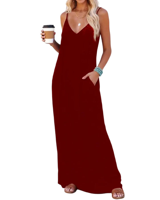 Solid Loose Pocket Maxi Dress