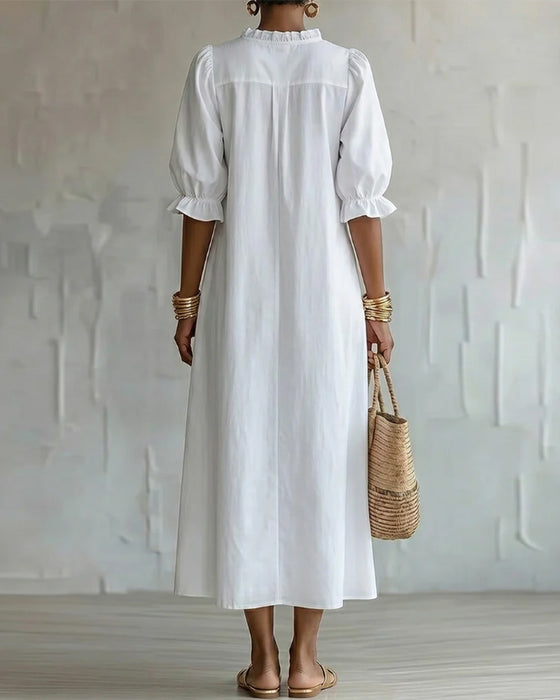 Stand Collar Puff Sleeve Dress