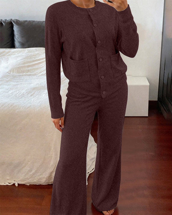 Casual Solid Color Two-Piece Set
