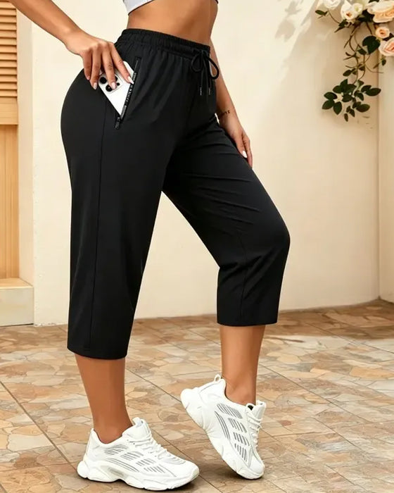 Drawstring Quick Dry Cropped Sports Pants