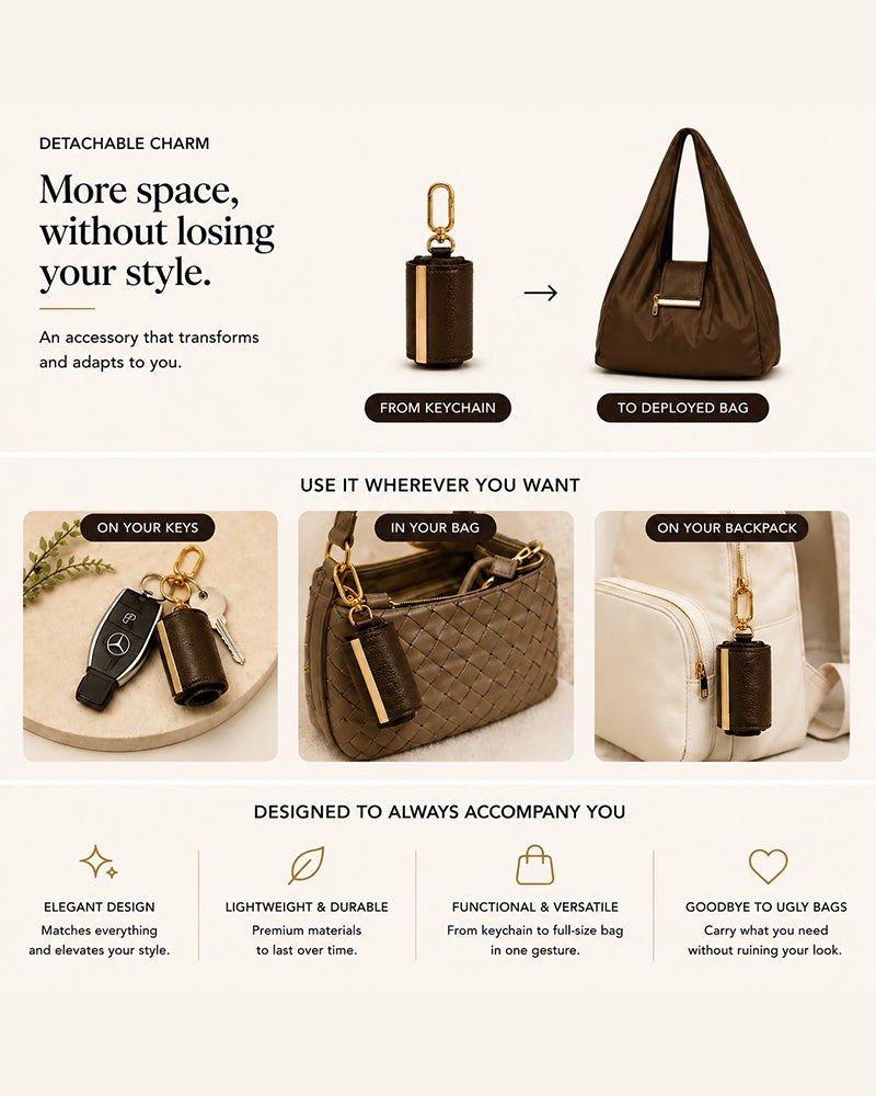 Charm Transformable Bag – Stylish Vegan Leather Tote & Keychain Charm