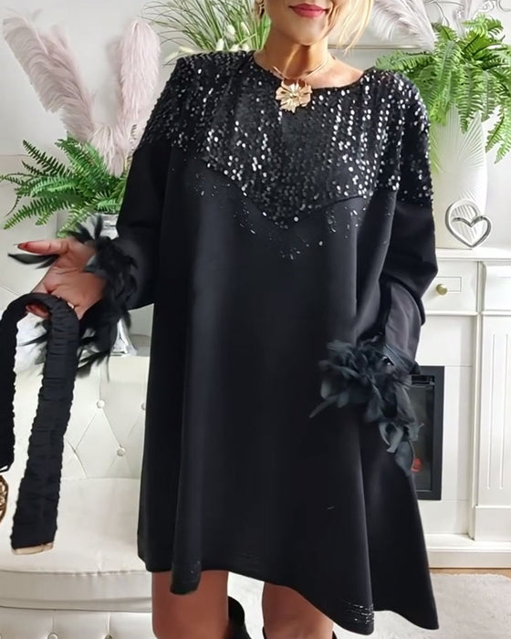 Loose-Fitting Sequined Patchwork Fashion Dress