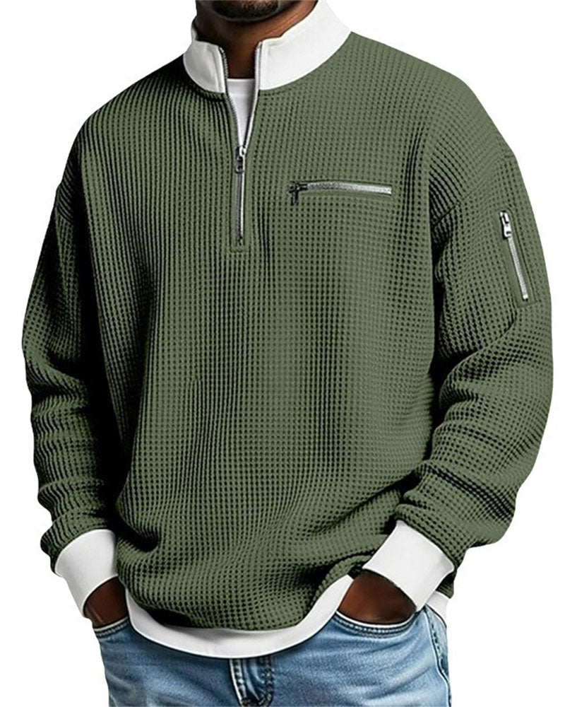 Stand Collar Contrasting Zipper Sweatshirt
