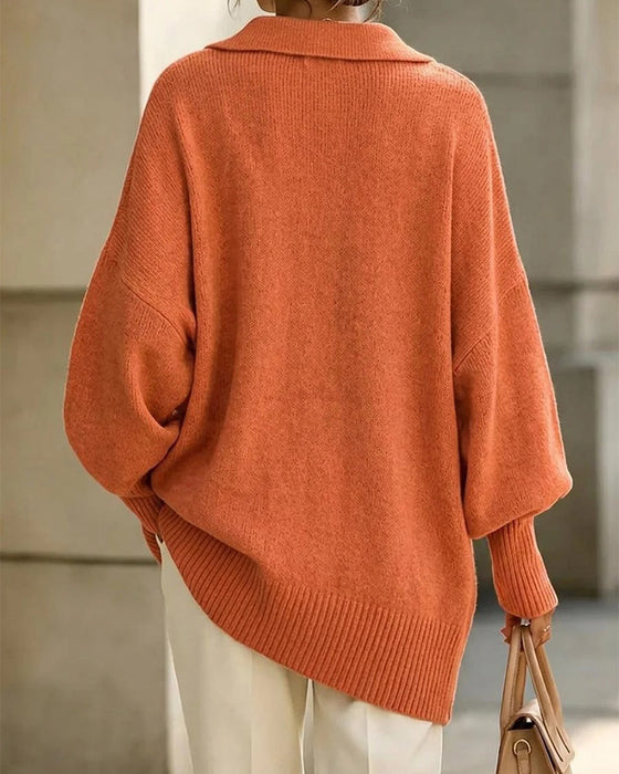 Lapel V-Neck Button Down Loose Cardigan