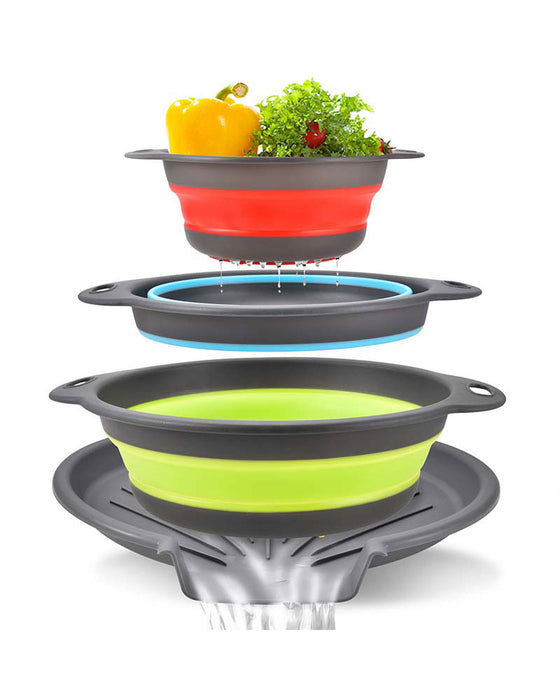 Collapsible Kitchen Strainer Colander Set with Drainage Base Tray