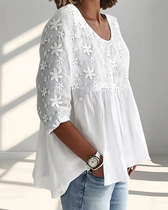Half Sleeve Round Neck Lace Top