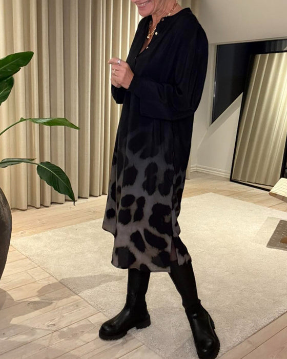 Long Sleeve Loose Printed  Dress