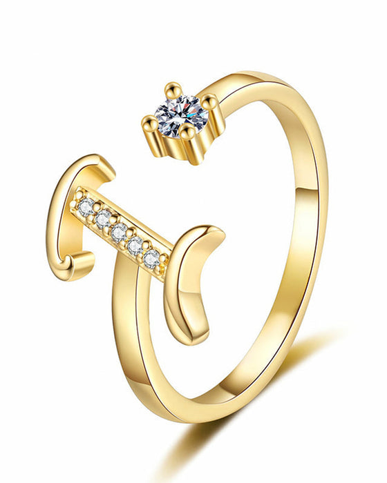 Adjustable Sparkling Initial Ring For Women