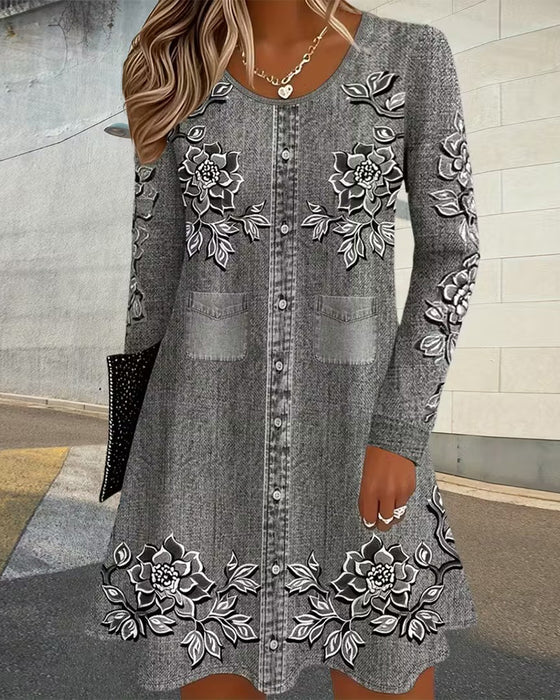 Positioned Printed A Hem Dress