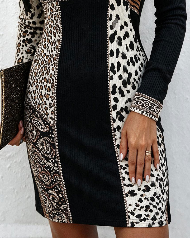Hooded Leopard Print Zip Dress