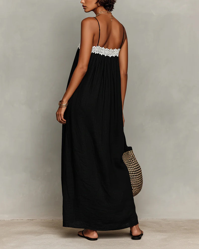 Contrast Color Straight Maxi Dress