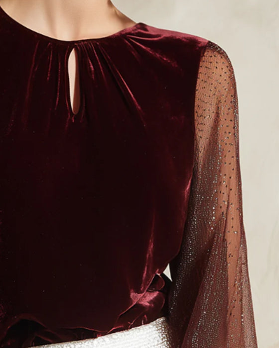 Lantern Sleeve Patchwork Blouse