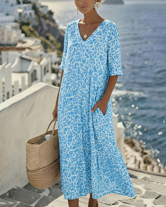Leopard V-Neck Loose Dresses