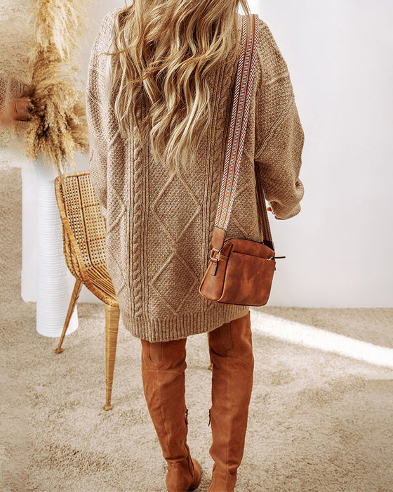 Casual Round Neck Solid Color Sweater Dress