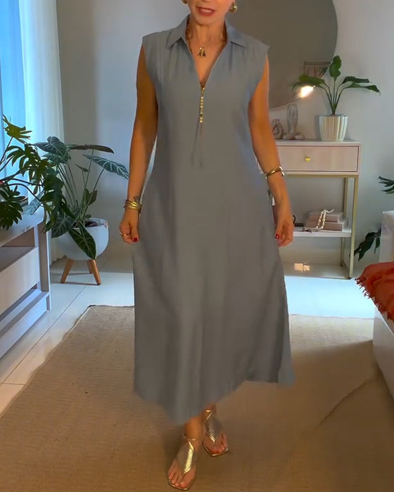 Elegant Lapel Long Dress