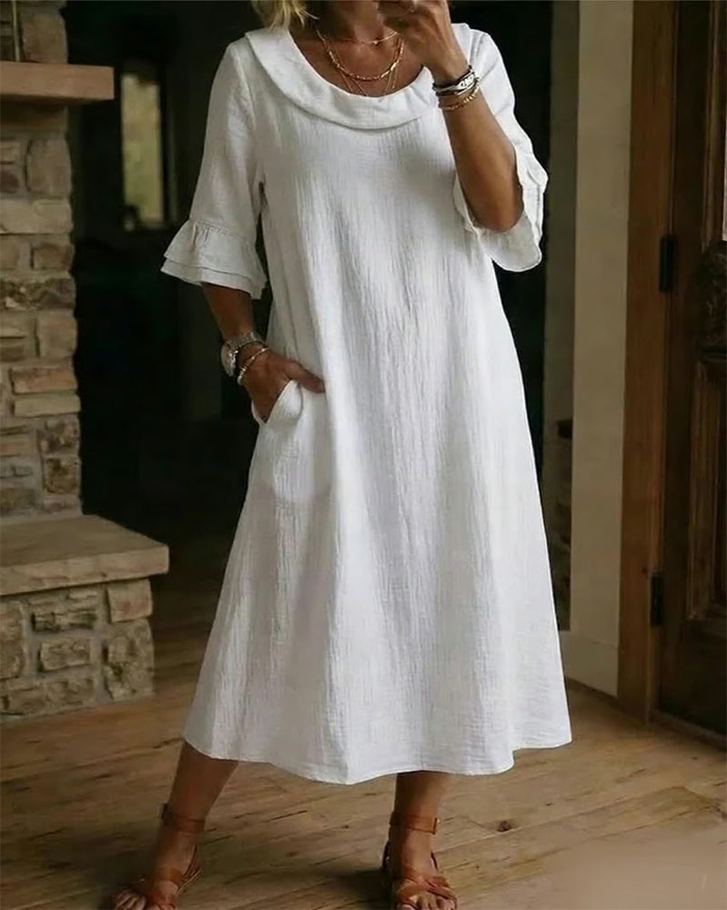 Loose Double Layer Ruffle Half Sleeve Dress