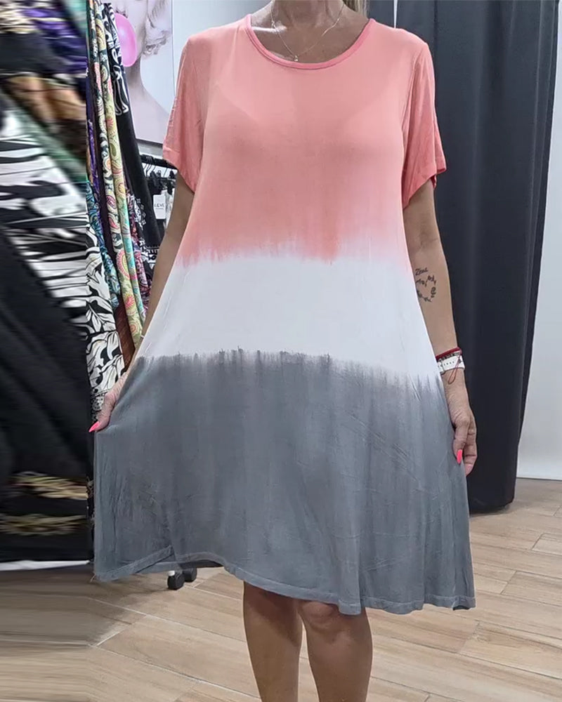 Round Neck Color-Blocked Casual Dress