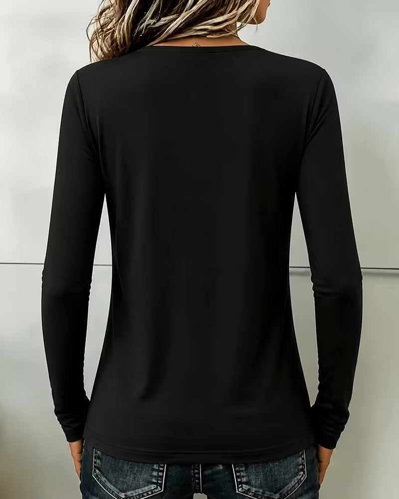 V-Neck Fringe Fitted Long Sleeve Top