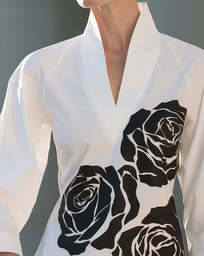 V-Neck Floral Print Blouse