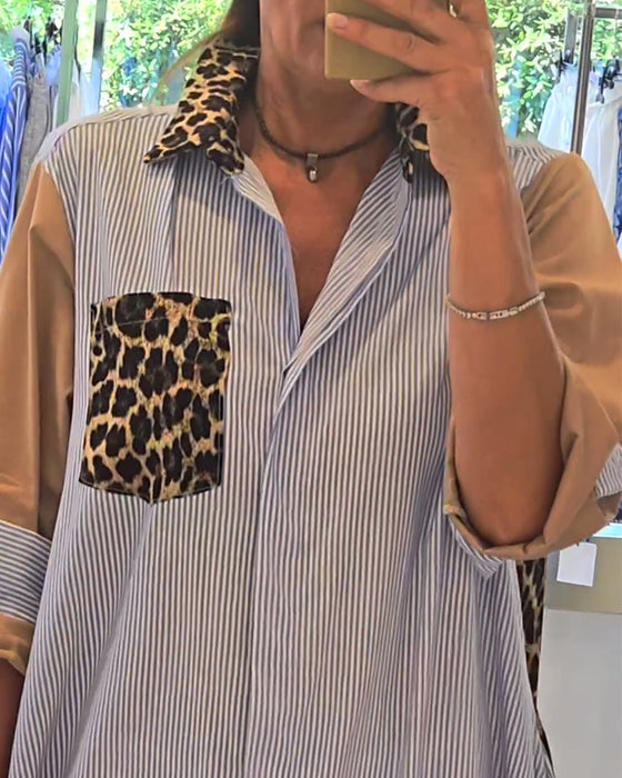Casual leopard stripe print lapel dress