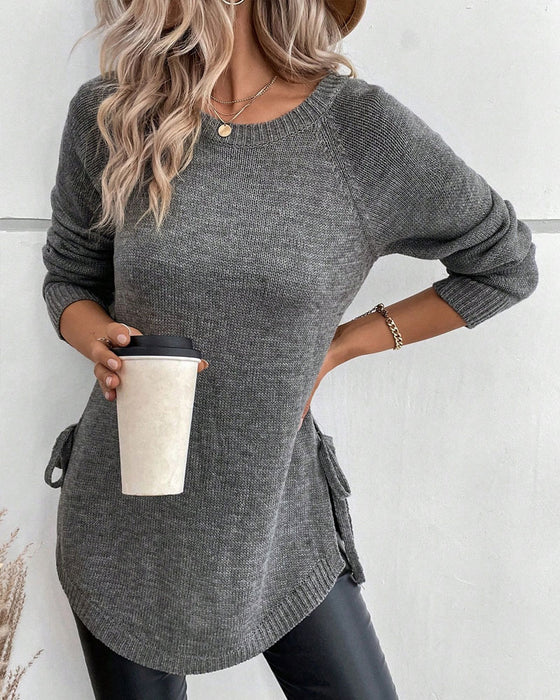 Raglan Sleeve Knot Side Sweater