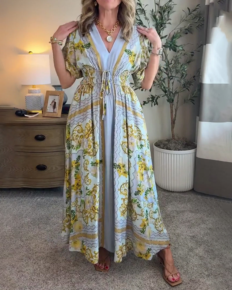 Floral Print V-Neck A-Line Dress