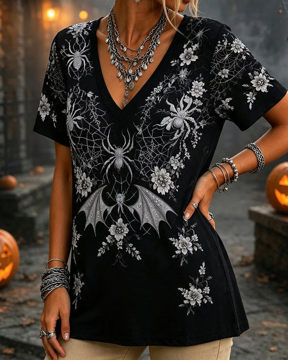 Printed V-Neck Short-Sleeved T-Shirt