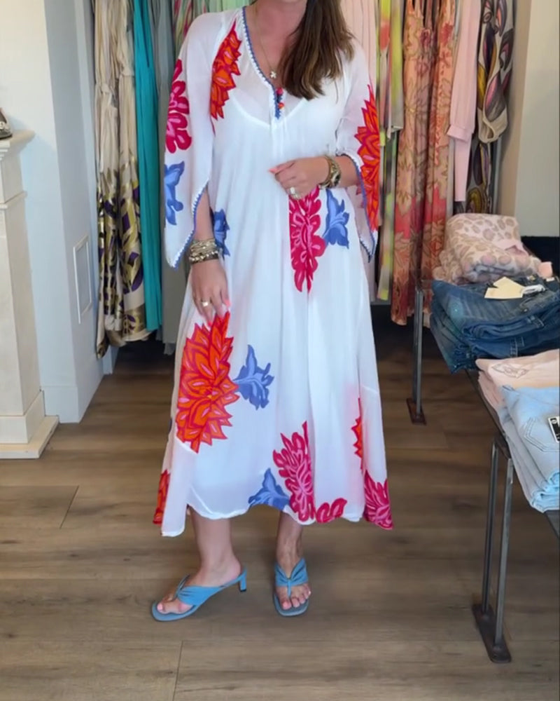 Colorful Large Floral Loose Long Dress