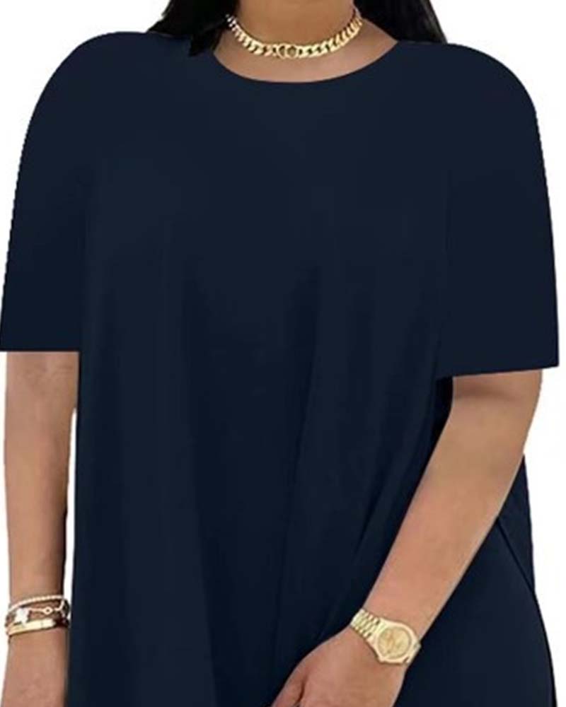 Solid Color Loose Short-Sleeve Pants Set
