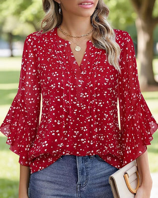 Polka Dot Print Ruffle Blouse