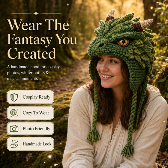🐉✨ Fantasy Hood Hat DIY Crochet Kit 🧶🎭✨