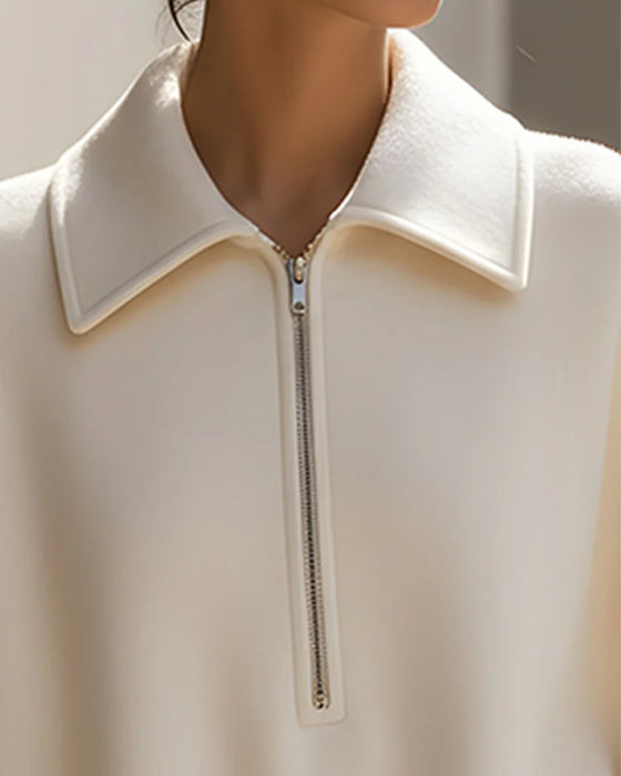 Half-Zip Lapel Lantern Sleeve Sweatshirt