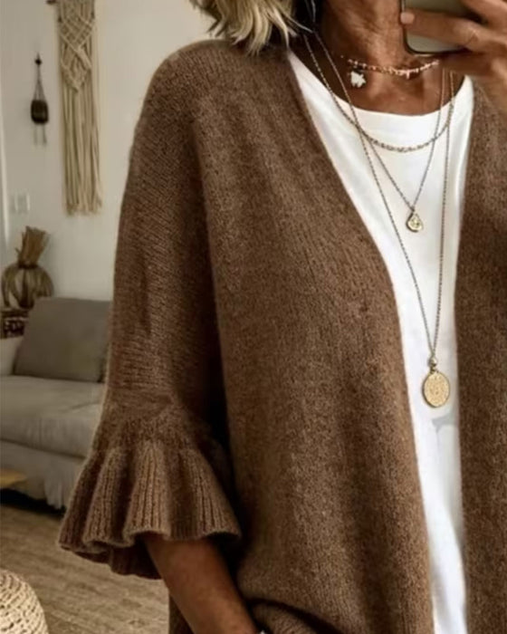 Solid Color Ruffle Sleeve Cardigan