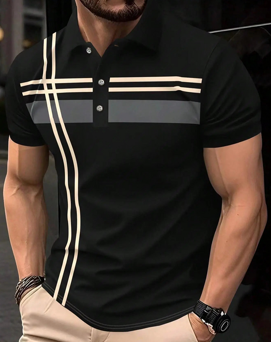 Men's Striped Contrast Binding Polo Shirt, Casual Short Sleeve Summer T-shirt