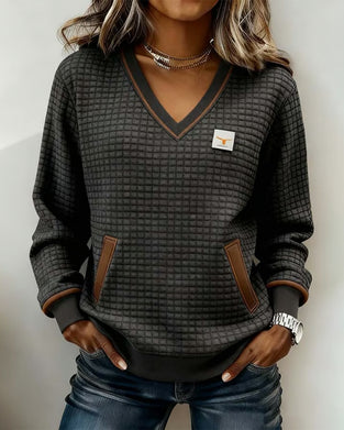 Casual Long-Sleeved V-Neck Sweatshirt